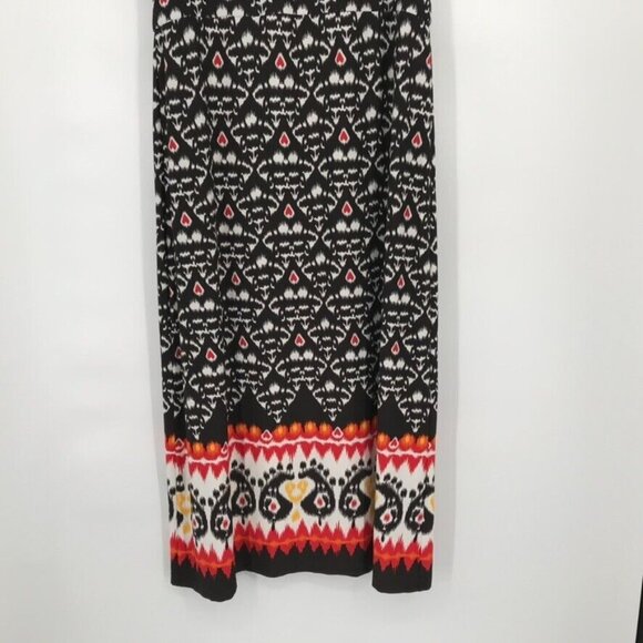 Chico's 2 Brown Orange Print Maxi Dress Tribal Ikat Geometric size large knit - Picture 3 of 6